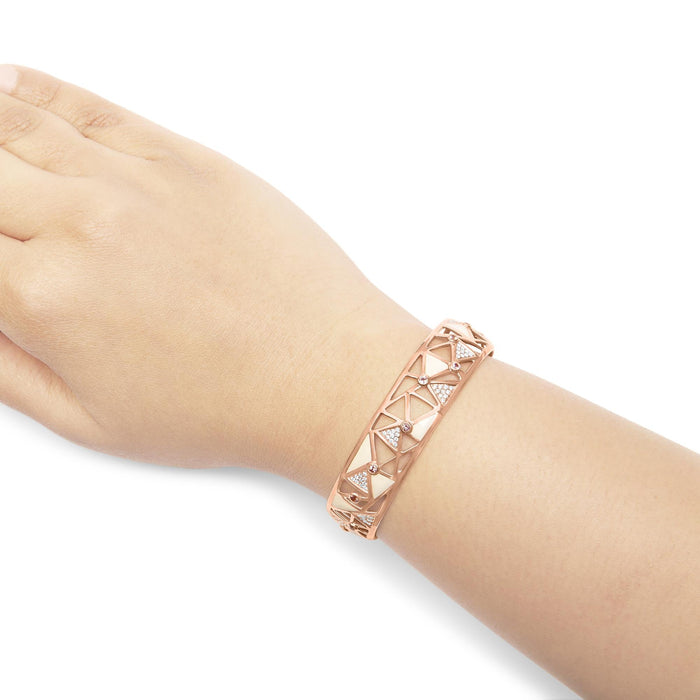 5/8 Ct. T.W. Diamond and Lab-Created Pink Tourmaline Open Cuff Bangle with White Enamel in 14K Rose Gold, photo 3