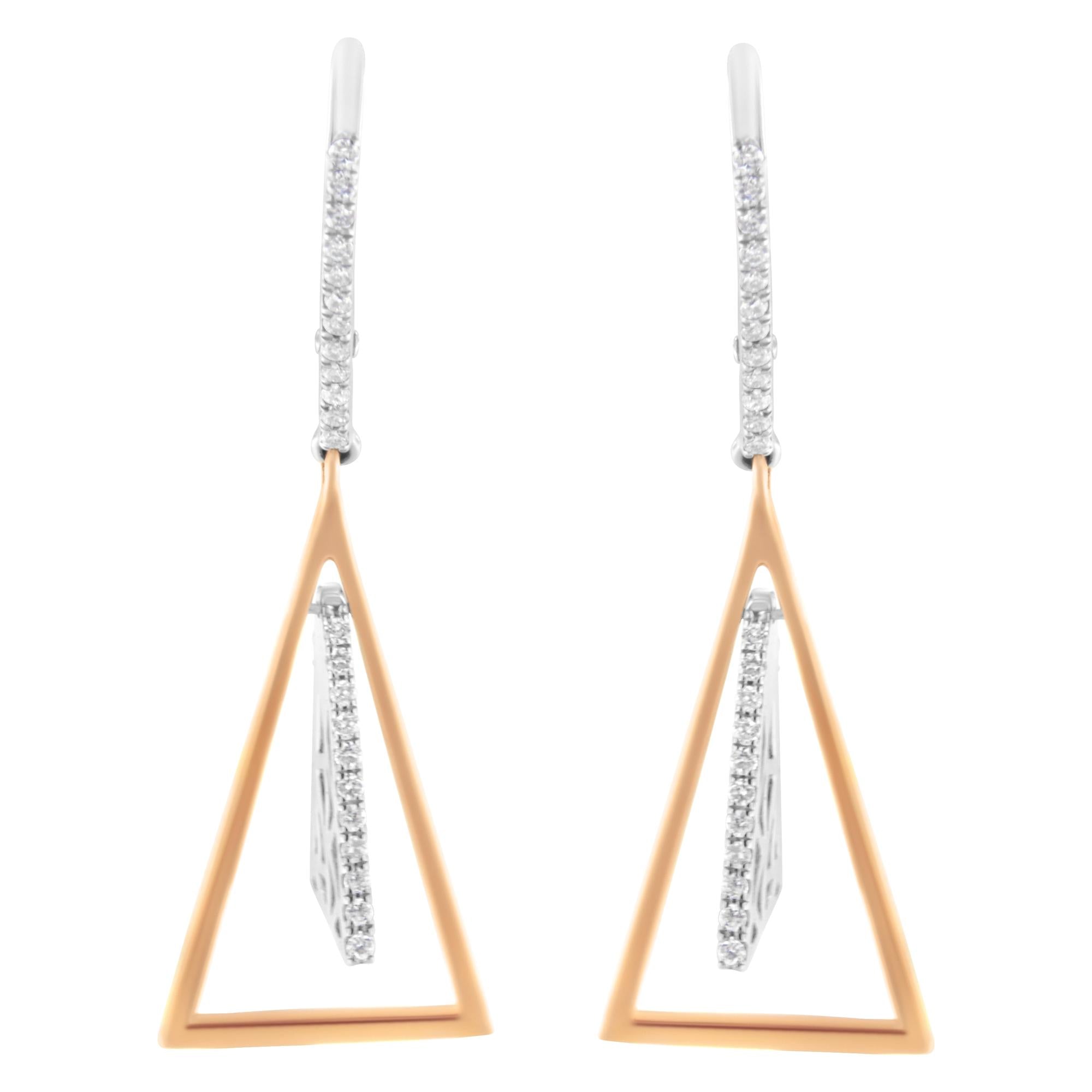 Aretes colgantes de campanas de viento con diamantes de 3/8 ct. p.t. en oro rosa y blanco de 14K, foto 1