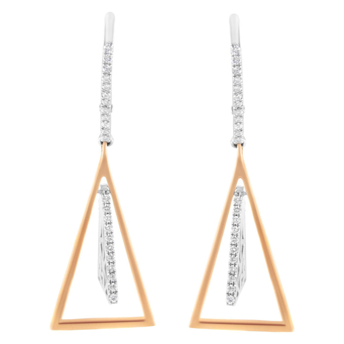 Aretes colgantes de campanas de viento con diamantes de 3/8 ct. p.t. en oro rosa y blanco de 14K, foto 1