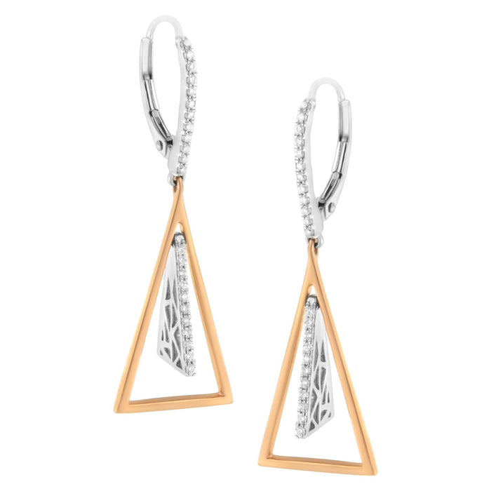 Aretes colgantes de campanas de viento con diamantes de 3/8 ct. p.t. en oro rosa y blanco de 14K, foto 2