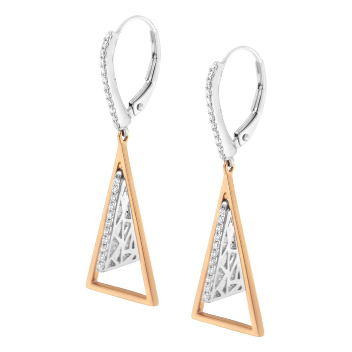 Aretes colgantes de campanas de viento con diamantes de 3/8 ct. p.t. en oro rosa y blanco de 14K, foto 4