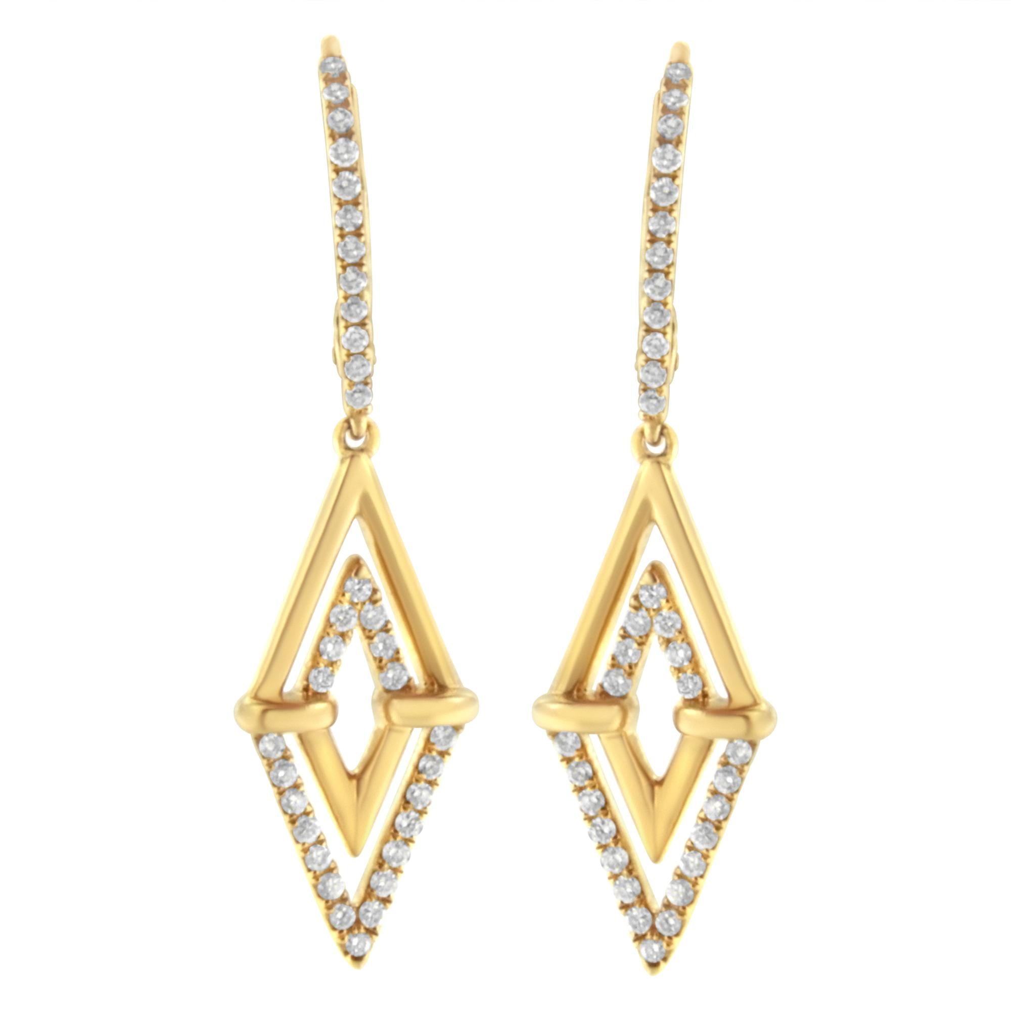 3/8 Ct. T.W. Double Triangle Drop and Dangle Diamond Earrings in 14K Yellow Gold, photo 1