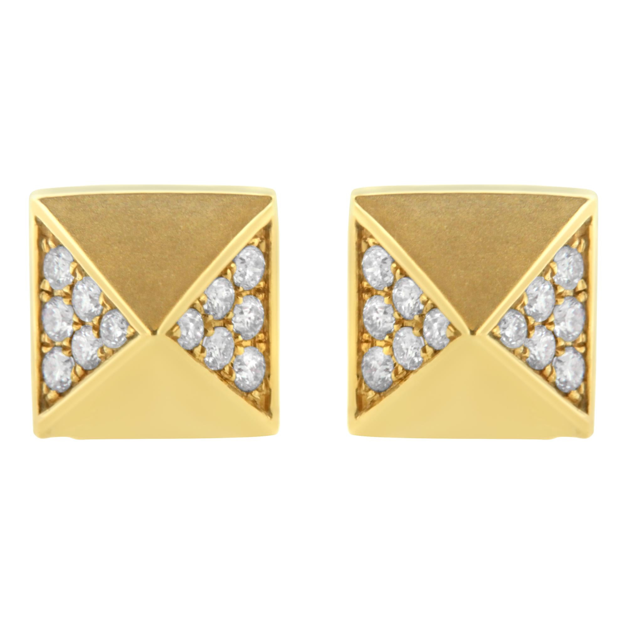 Aretes de botón de pirámide con diamantes de 1/4 ct. p.t. en oro amarillo de 14K, foto 1