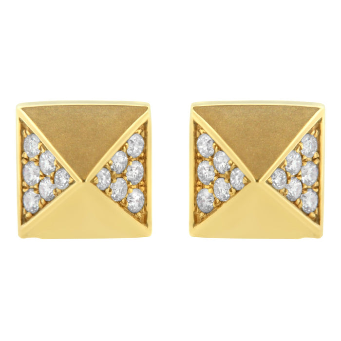 Aretes de botón de pirámide con diamantes de 1/4 ct. p.t. en oro amarillo de 14K, foto 1