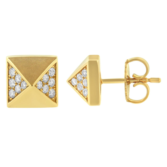 Aretes de botón de pirámide con diamantes de 1/4 ct. p.t. en oro amarillo de 14K, foto 2