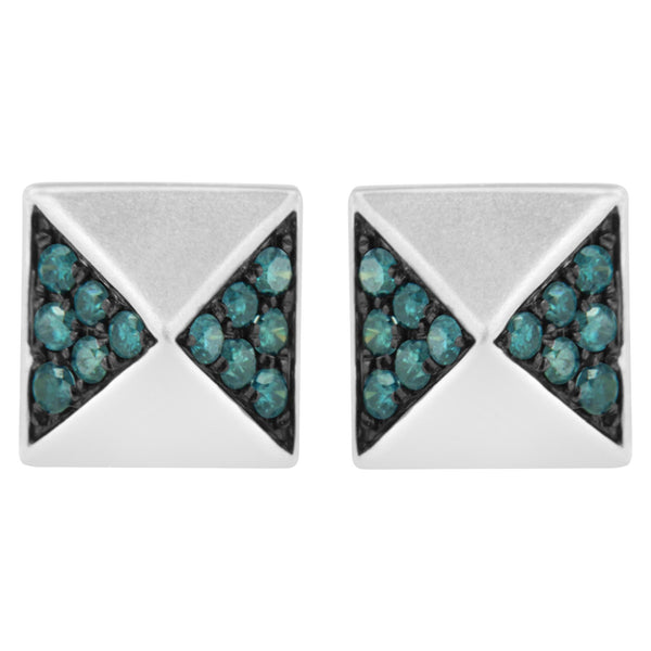 1/4 Ct. T.W. Treated Blue Diamond Pyramid Stud Earrings in 14K White Gold, photo 1