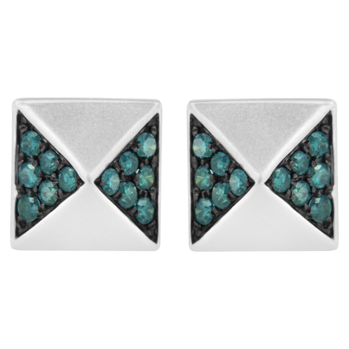 Aretes de botón de pirámide con diamantes azules tratados de 1/4 ct. p.t. en oro blanco de 14K, foto 1