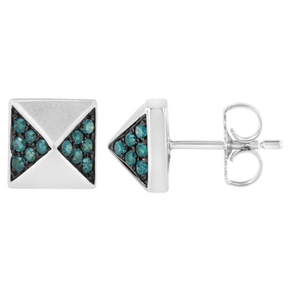 1/4 Ct. T.W. Treated Blue Diamond Pyramid Stud Earrings in 14K White Gold, photo 2
