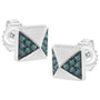 Aretes de botón de pirámide con diamantes azules tratados de 1/4 ct. p.t. en oro blanco de 14K, foto 4