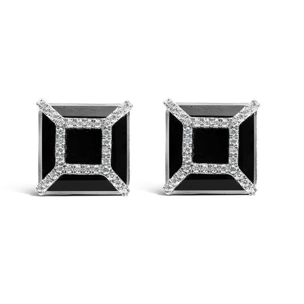 3/8 Ct. T.W. Diamond with 11x11mm Black Onyx Stud Earrings in 14K White Gold, photo 1