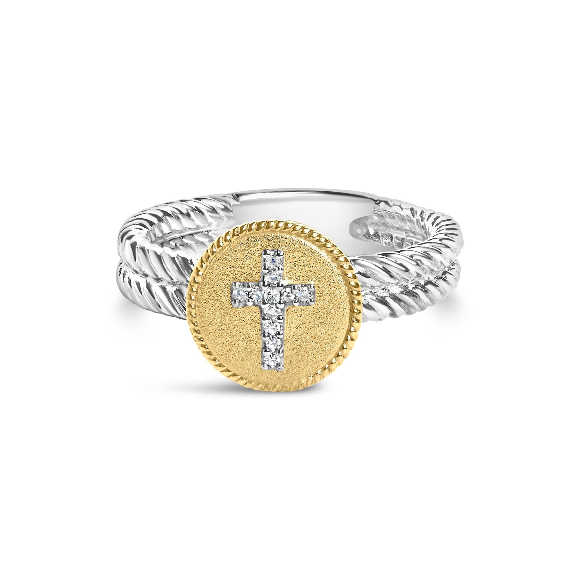 Diamond Cross Ring with Satin Finish in 18K Yellow Gold-Plated Sterling Silver, photo 1