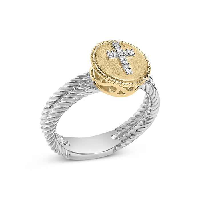 Diamond Cross Ring with Satin Finish in 18K Yellow Gold-Plated Sterling Silver, photo 4
