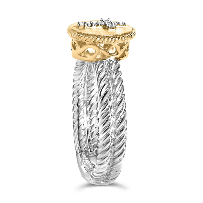 Diamond Cross Ring with Satin Finish in 18K Yellow Gold-Plated Sterling Silver, photo 5
