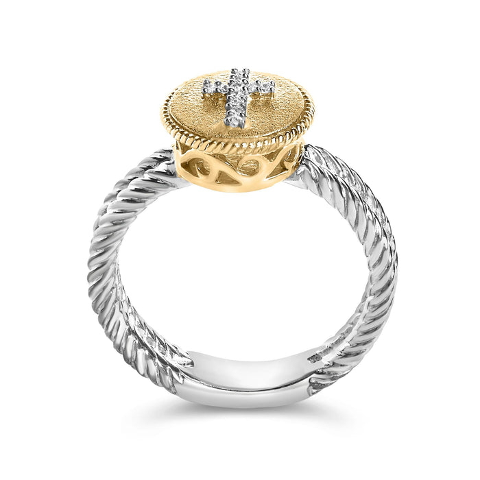 Diamond Cross Ring with Satin Finish in 18K Yellow Gold-Plated Sterling Silver, photo 6