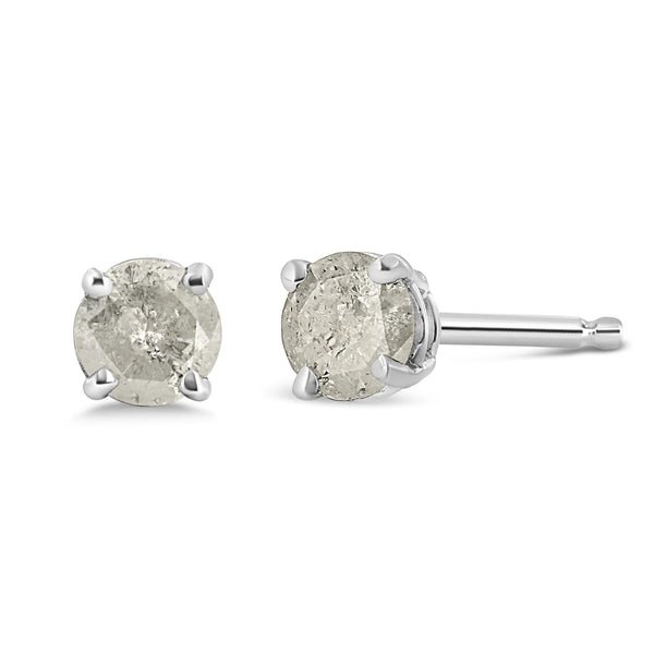 Aretes de botón clásicos de 4 garras con diamantes sal y pimienta talla redonda en plata de ley, foto 1