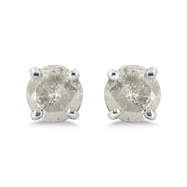 Aretes de botón clásicos de 4 garras con diamantes sal y pimienta talla redonda en plata de ley, foto 2