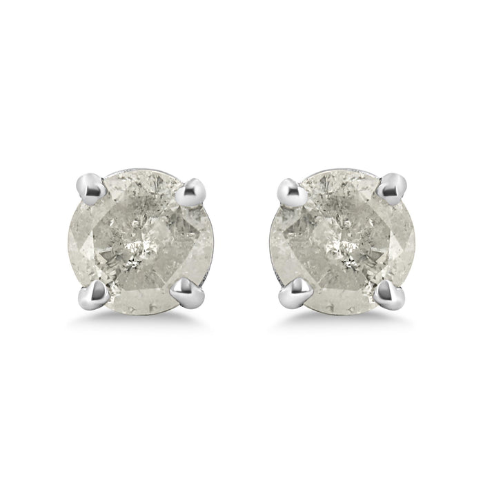 Aretes de botón clásicos de 4 garras con diamantes sal y pimienta talla redonda en plata de ley, foto 2