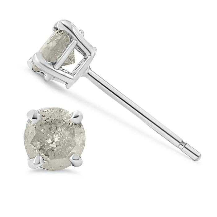 Aretes de botón clásicos de 4 garras con diamantes sal y pimienta talla redonda en plata de ley, foto 5
