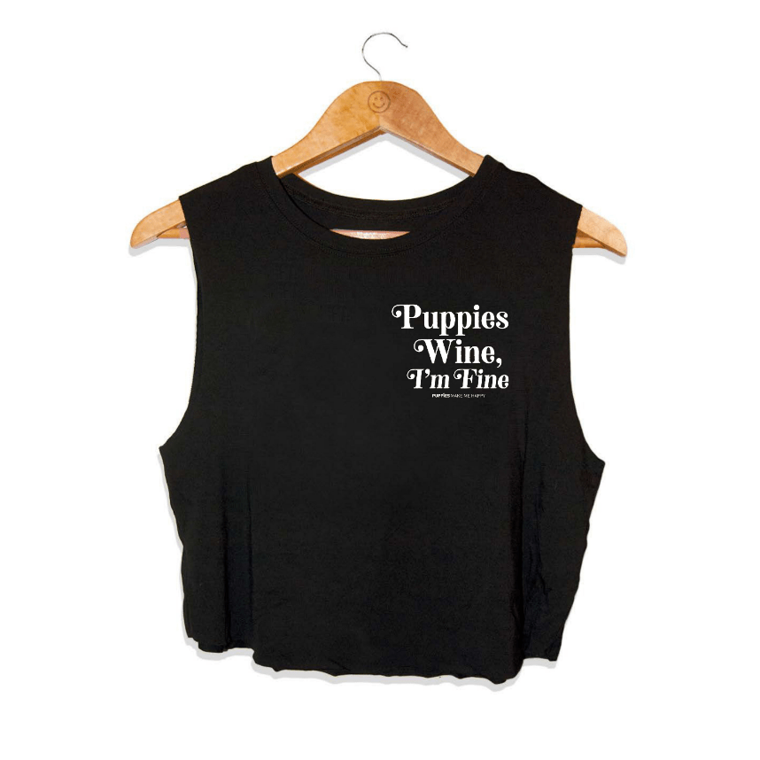 Puppies & Wine 2.0 Crop Top in black