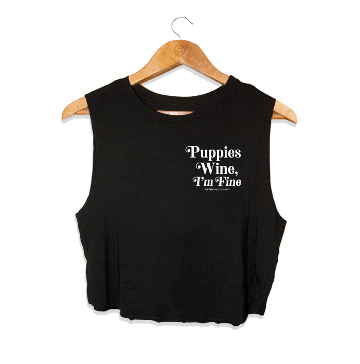 Puppies & Wine 2.0 Crop Top in black