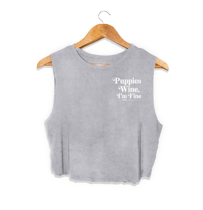Puppies & Wine 2.0 Crop Top in grey
