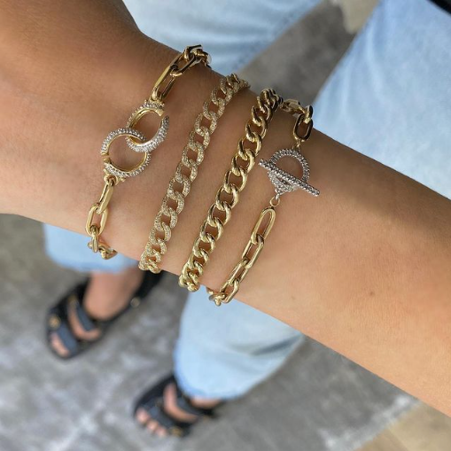 14K Gold Large Open Link Diamond Toggle Bracelet, photo 8