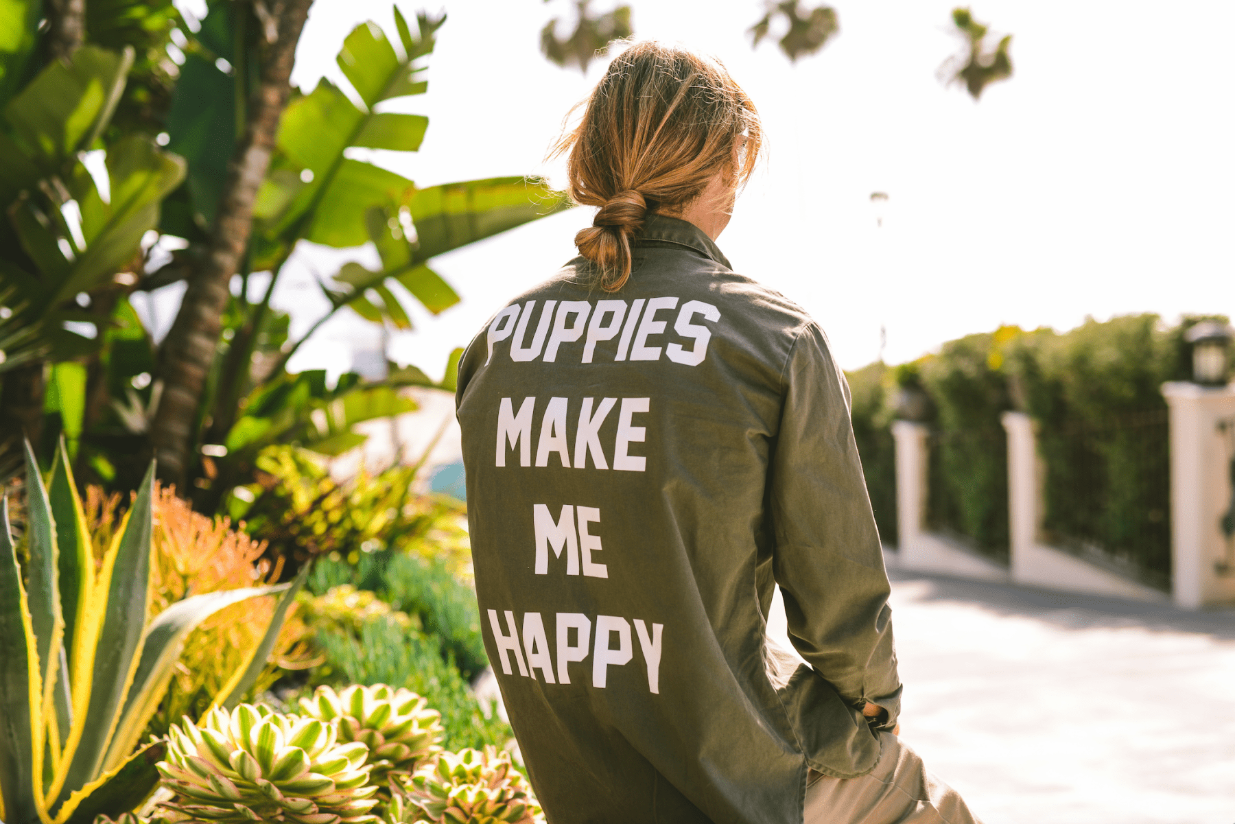 Puppies Make Me Happy Military Button-Up Shirt in army green