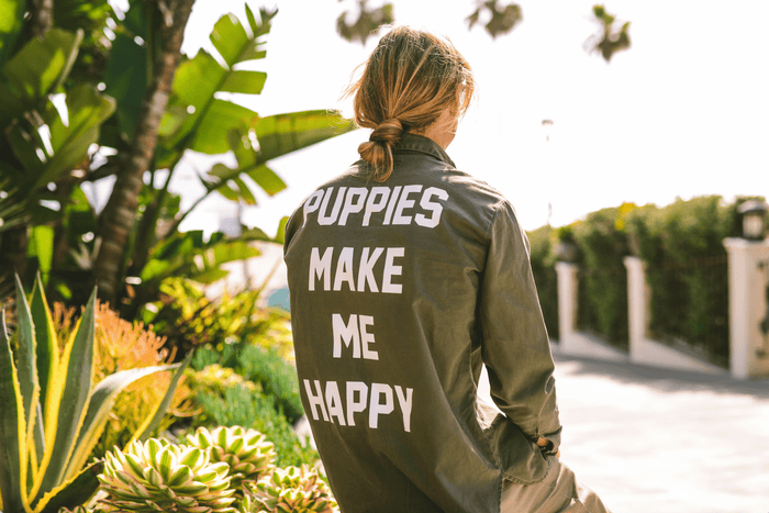 Puppies Make Me Happy Military Button-Up Shirt in army green