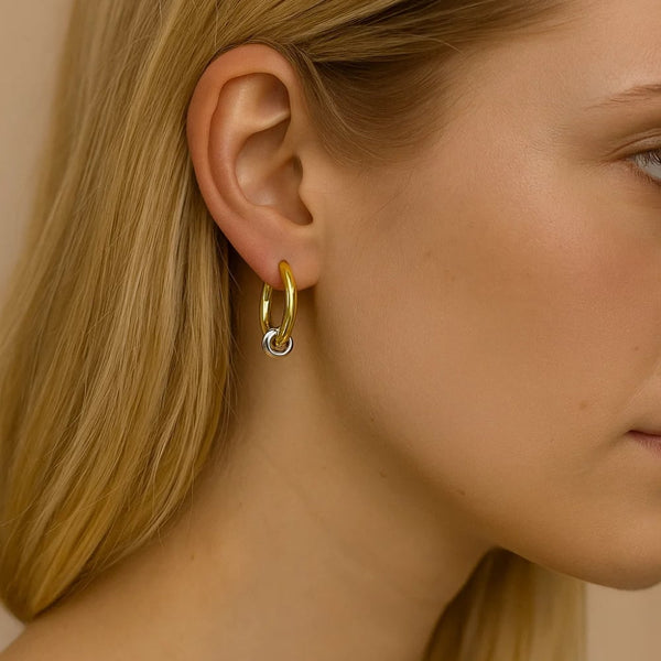 Signature Style Mixed Metal Two-Tone Hoop Earrings, photo 2