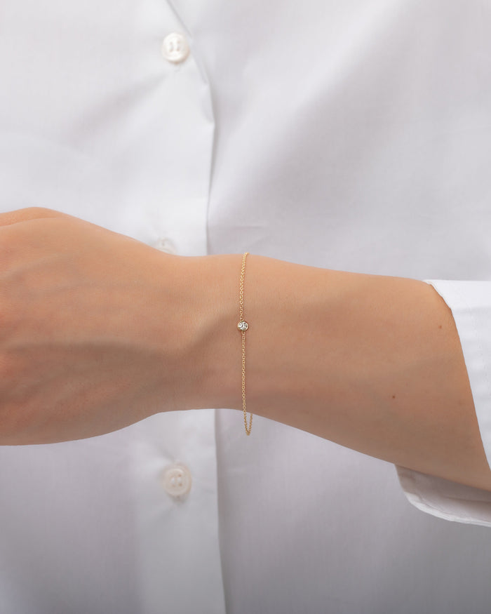14K Gold Small Bezel Diamond Bracelet, photo 2