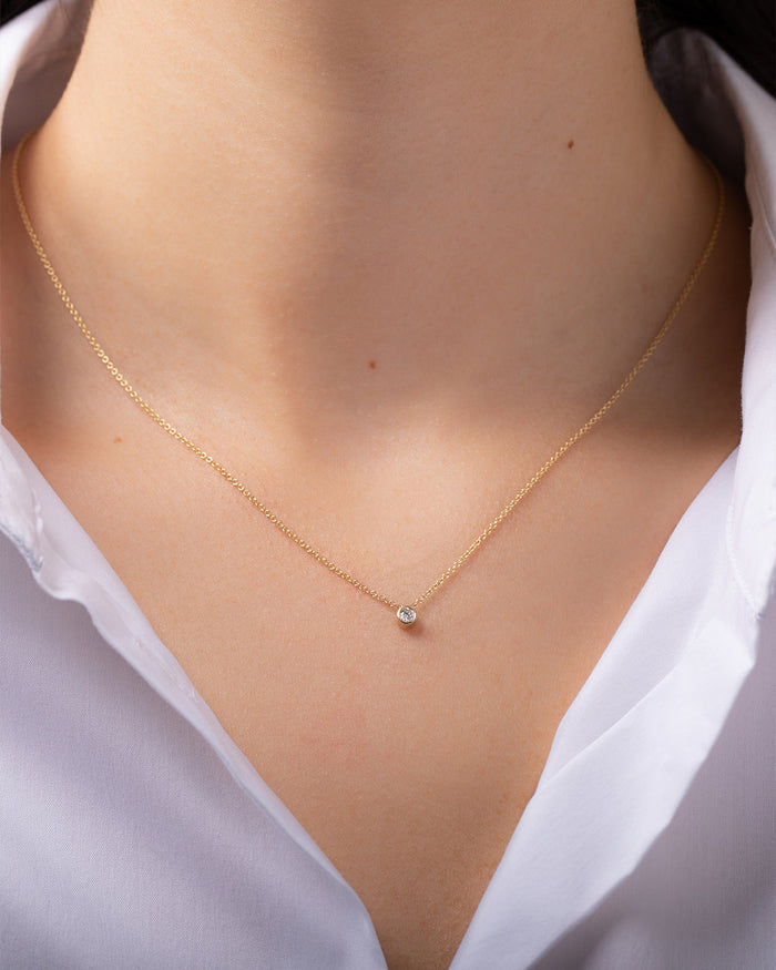 Collar con pequeño diamante en bisel en oro de 14K, foto 2