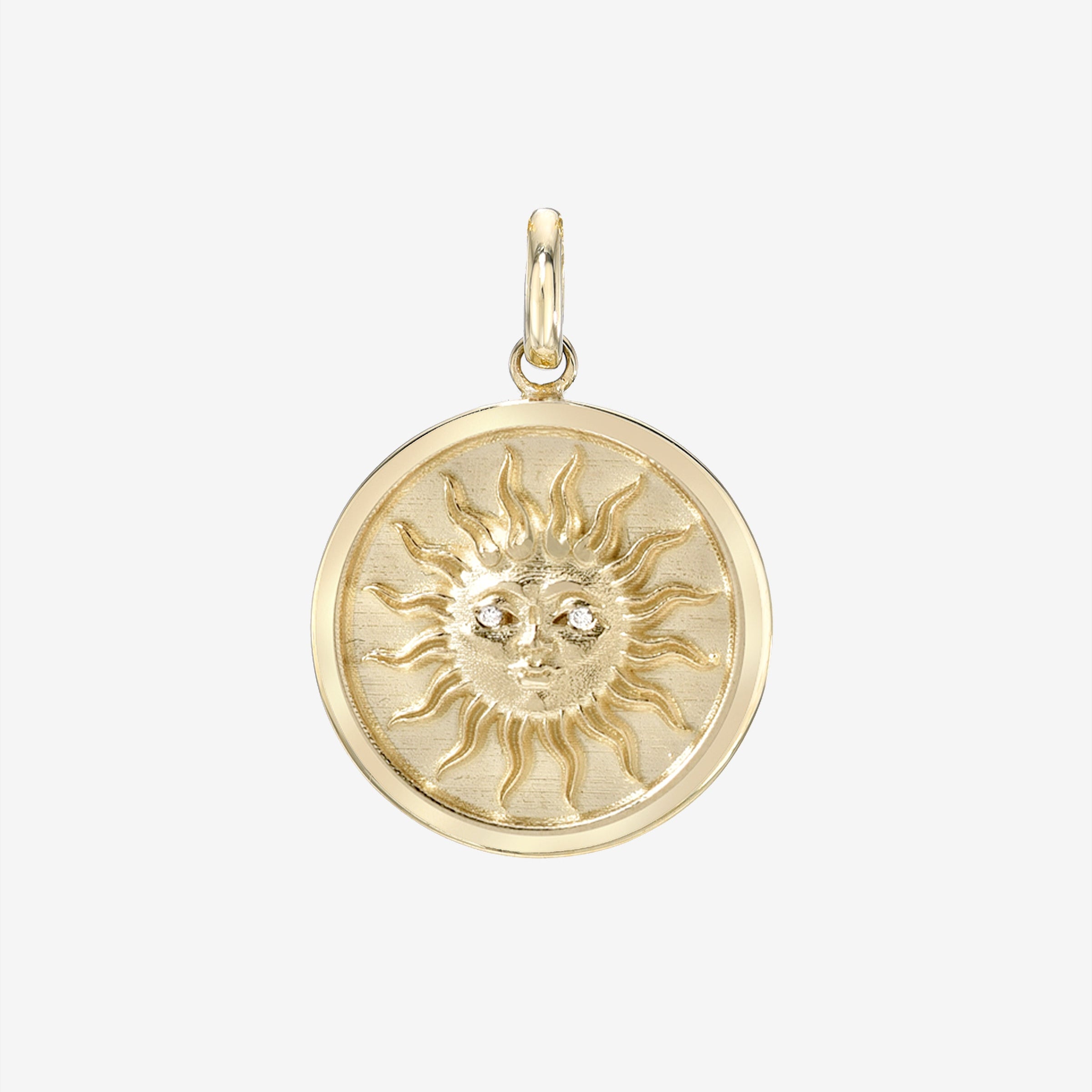 Dije medallón de sol con diamante en oro de 14K, foto 1