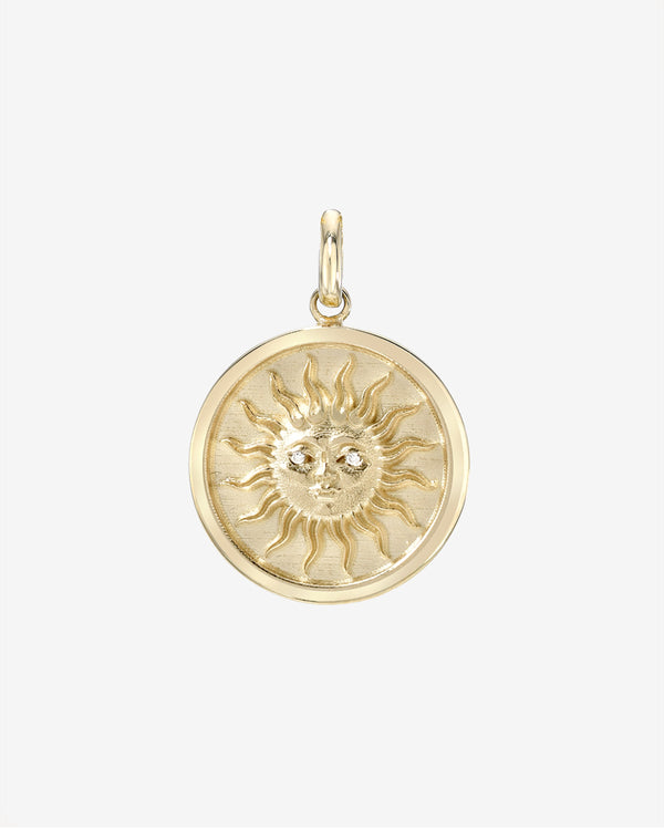 Dije medallón de sol con diamante en oro de 14K, foto 1