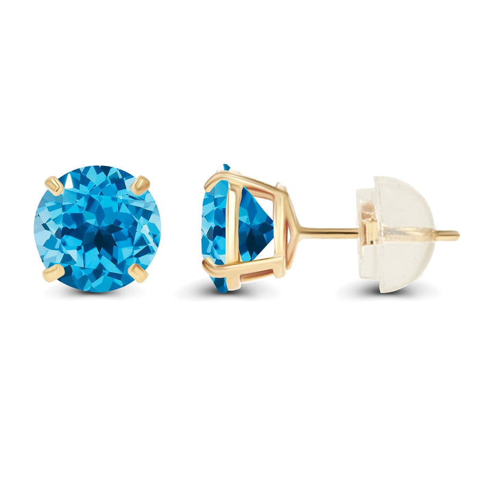 2.00 CTW Swiss Blue Topaz Stud Earrings in 14K Yellow Gold, photo 2