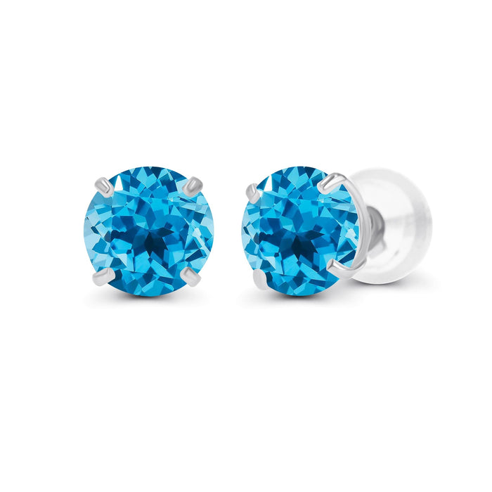Aretes de botón de topacio azul suizo de 2.00 CTW en oro blanco de 14K, foto 1