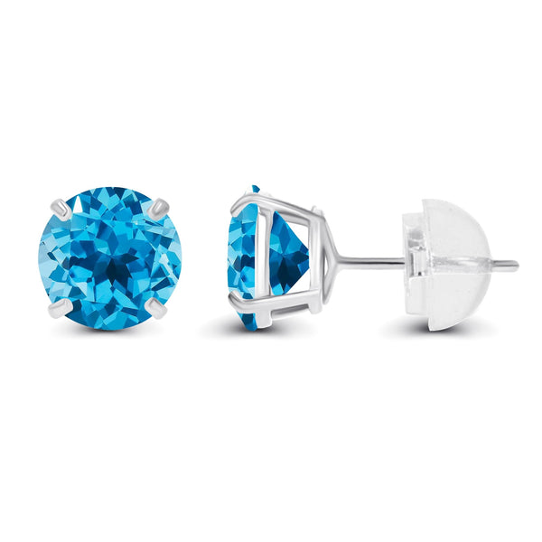 2.00 CTW Swiss Blue Topaz Stud Earrings in 14K White Gold, photo 2