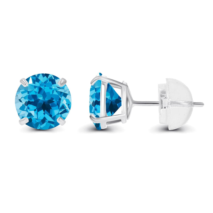 Aretes de botón de topacio azul suizo de 2.00 CTW en oro blanco de 14K, foto 2