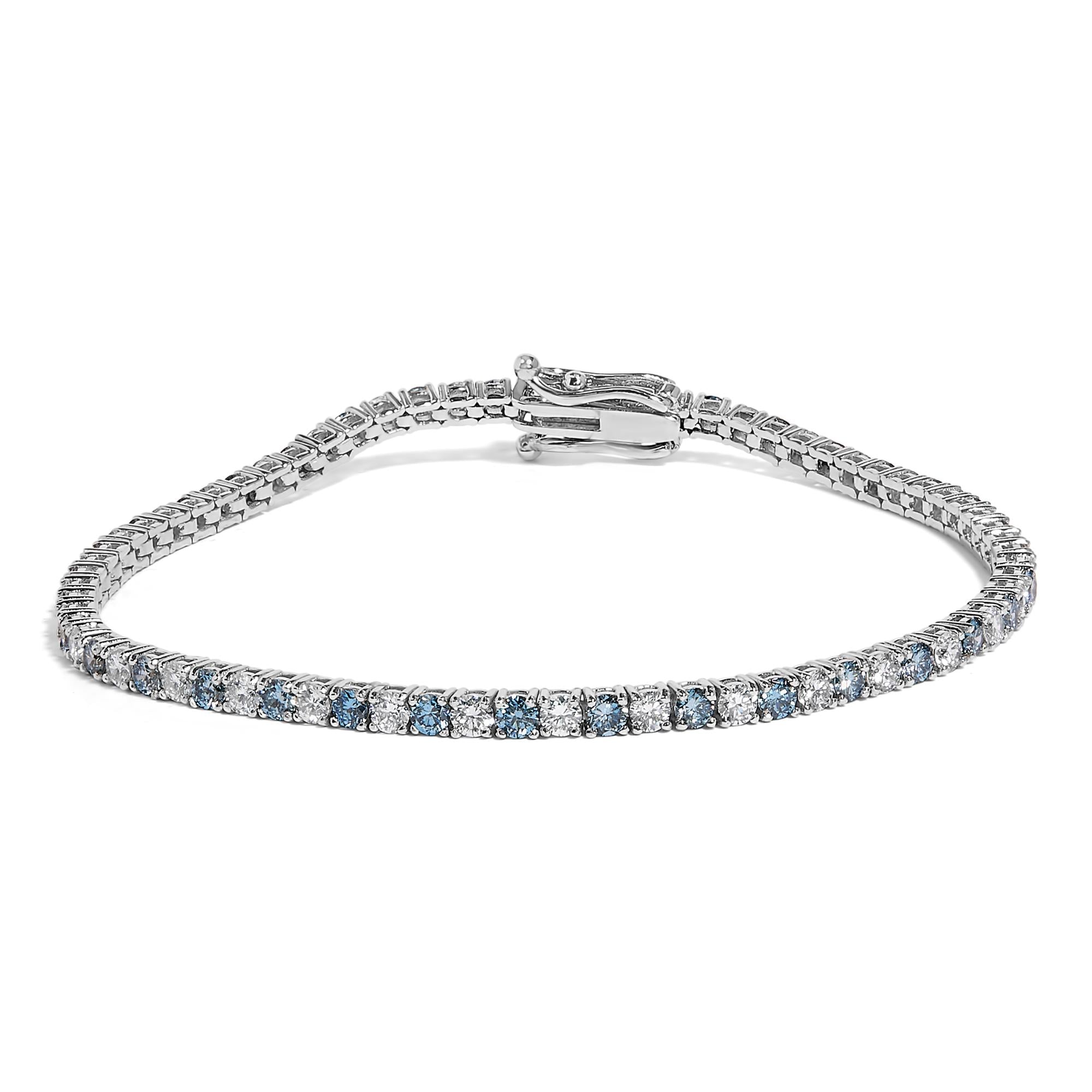 4 Ct. T.W. Alternating White and Blue Lab-Grown Diamond Tennis Bracelet in 14K White Gold, photo 1