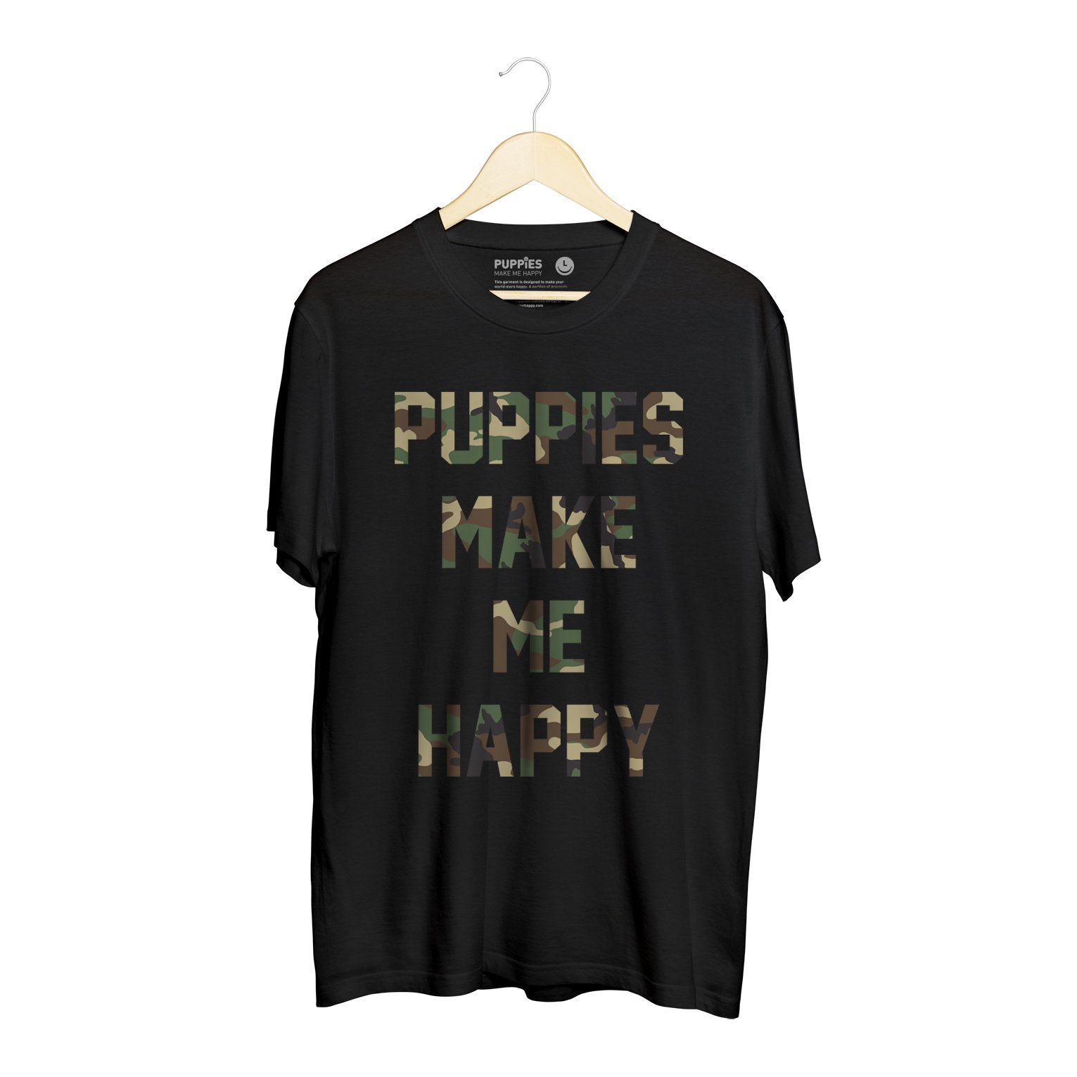 Camo Puppies Make Me Happy Unisex Crewneck Tee in black
