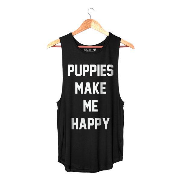Puppies Make Me Happy Women's Sleeveless Tank in black