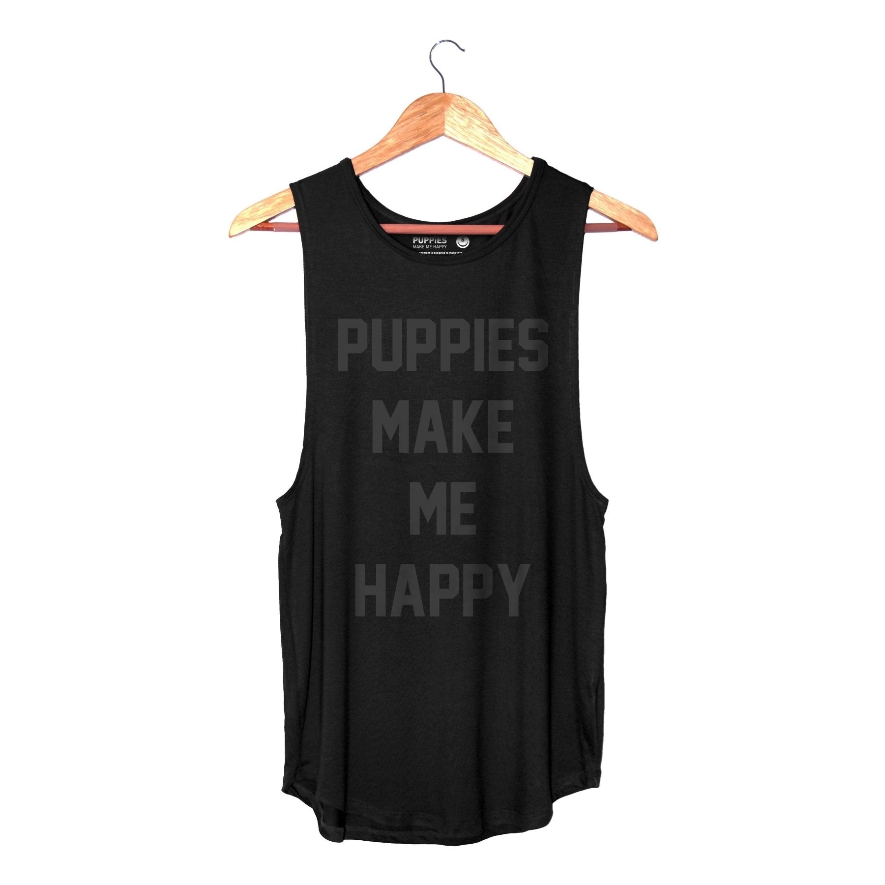 Puppies Make Me Happy Black Foil Sleeveless Tank in black