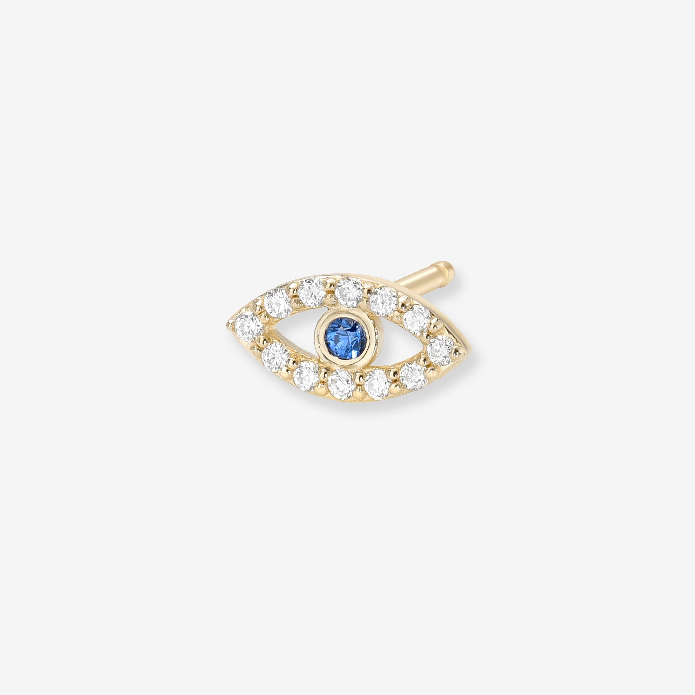 Arete de botón de ojo turco diminuto de diamantes en oro de 14K, foto 1