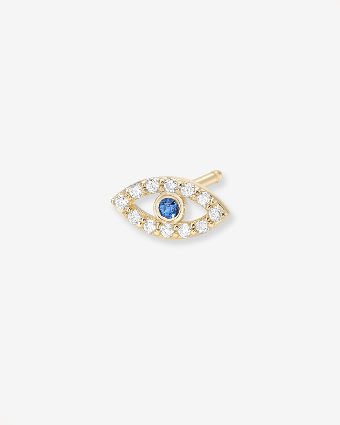 Arete de botón de ojo turco diminuto de diamantes en oro de 14K, foto 1