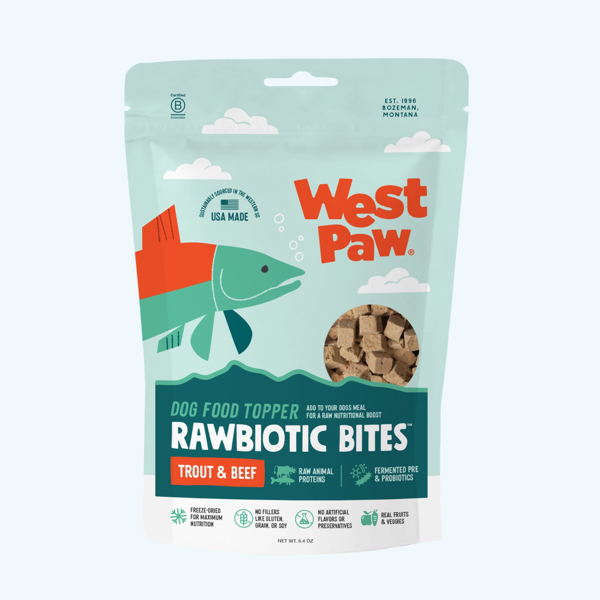 Rawbiotic Bites Trout and Beef Dog Food Topper