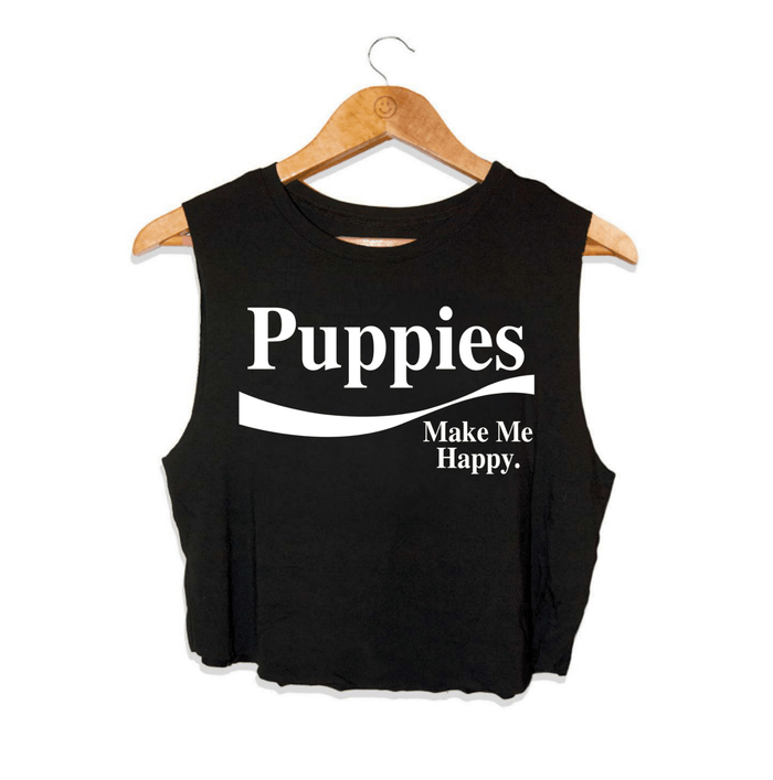 Enjoy Puppies Make Me Happy Crop Tank in black / white print