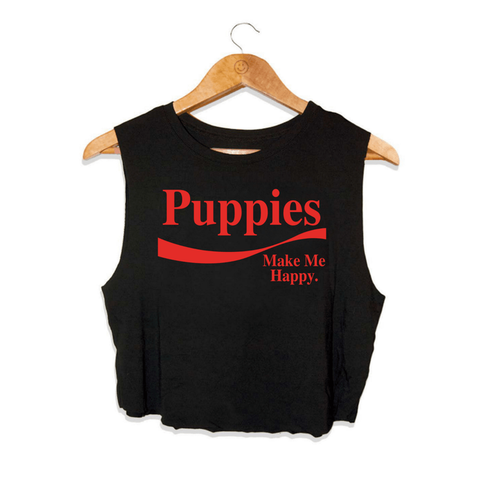 Enjoy Puppies Make Me Happy Crop Tank in black / red print