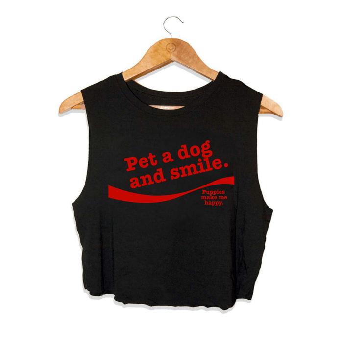 Pet A Dog And Smile Crop Tank in black