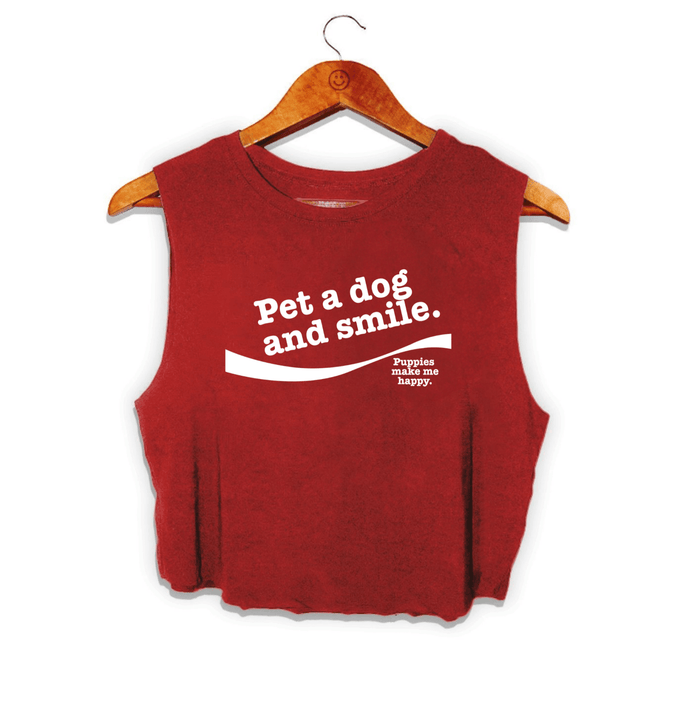 Pet A Dog And Smile Crop Tank in maroon