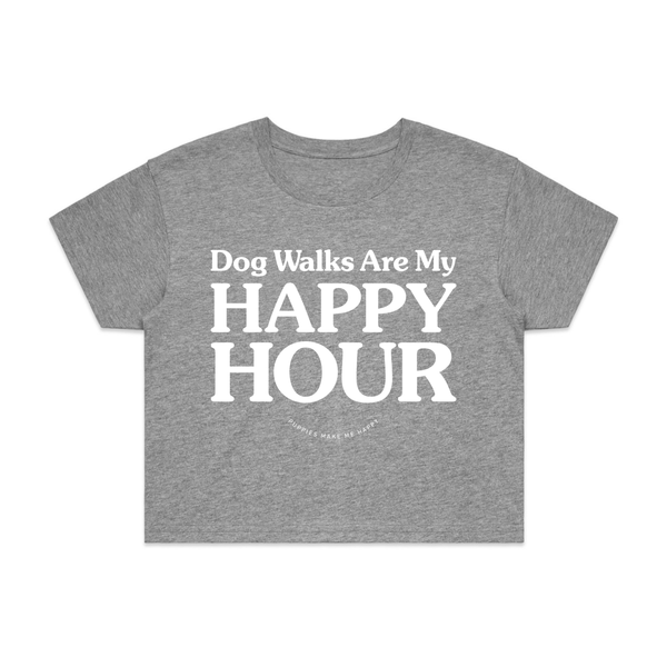 Dog Walks Are My Happy Hour Crop Tee in sport grey