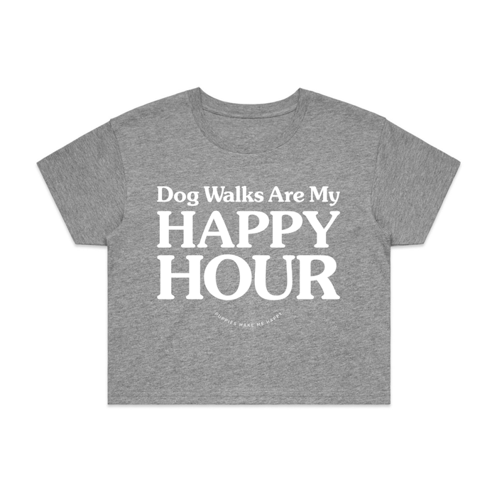 Dog Walks Are My Happy Hour Crop Tee in sport grey